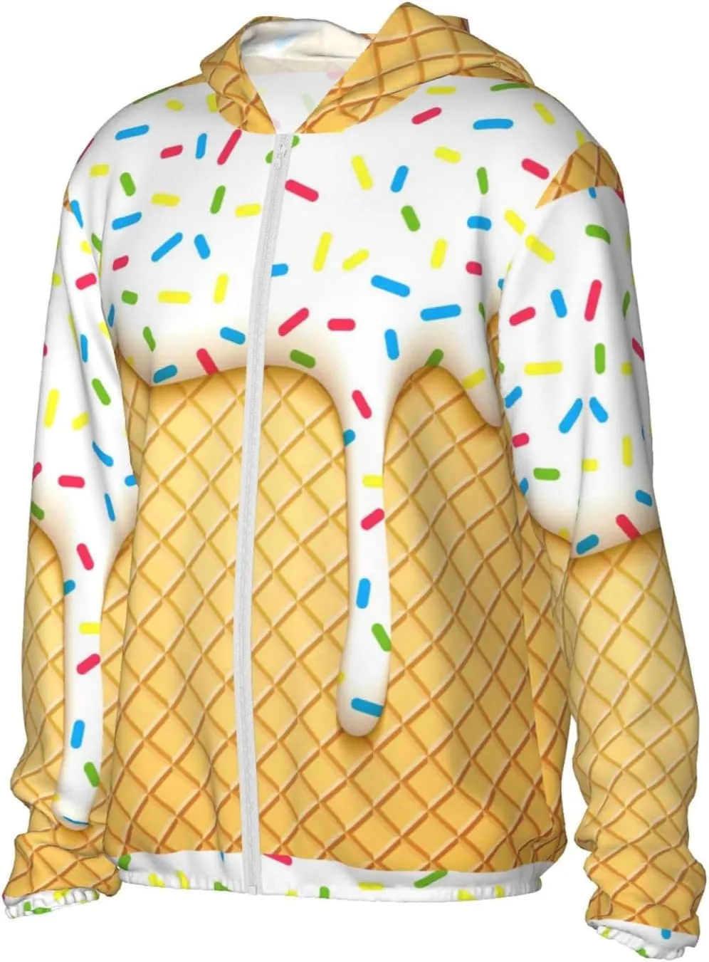 White Ice Cream Men Women Full Zip Sun Protection Hoodie Packable Outdoor Hiking -