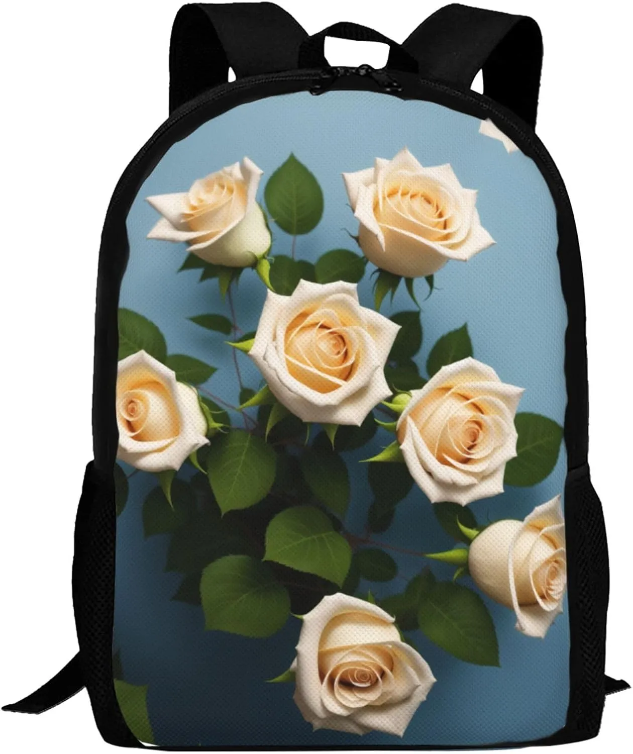 White Roses Backpack Lightweight Simple Casual Backpack Shoulder Bags Large Capacity Laptop Backpack