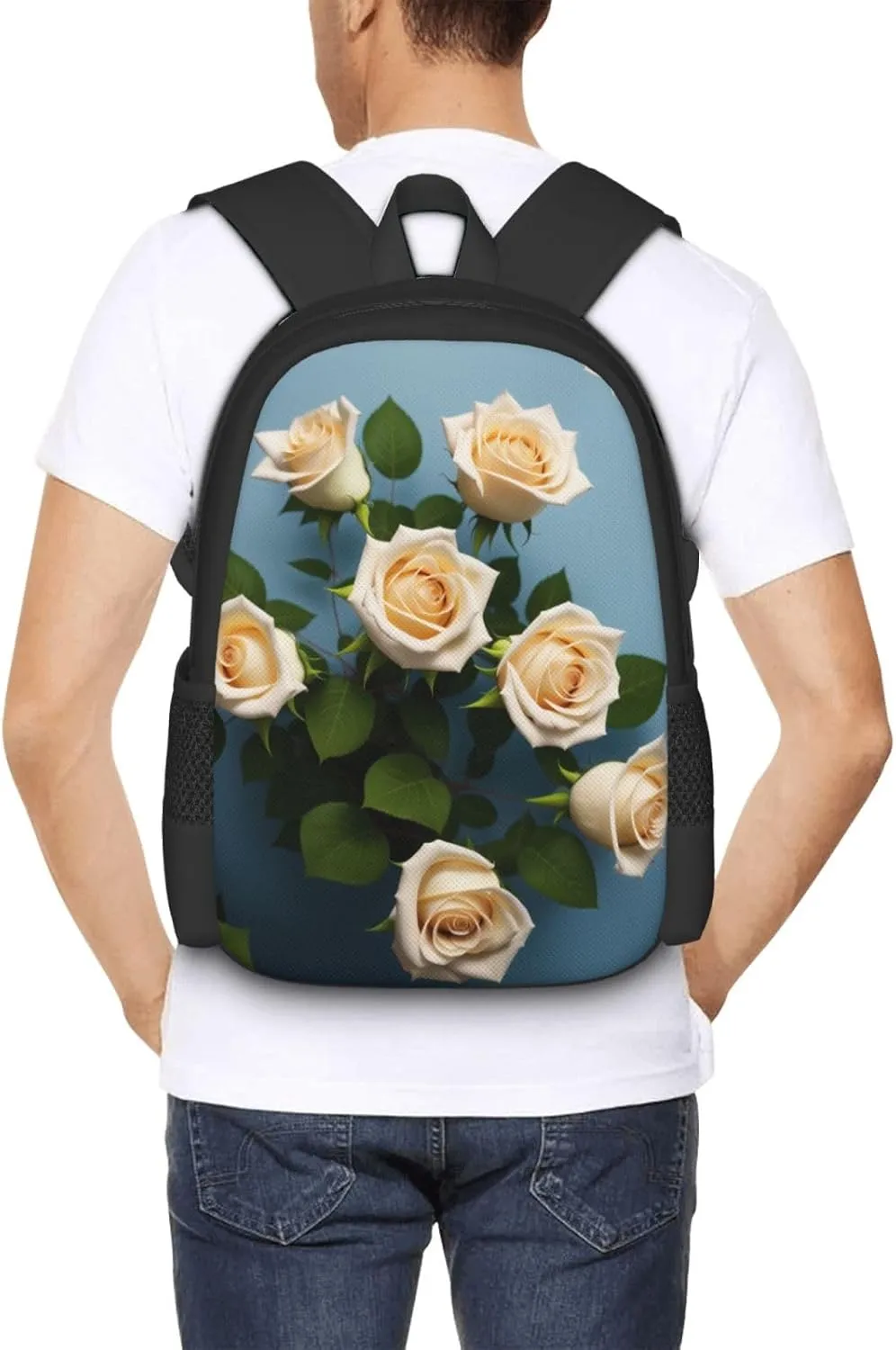 White Roses Backpack Lightweight Simple Casual Backpack Shoulder Bags Large Capacity Laptop Backpack