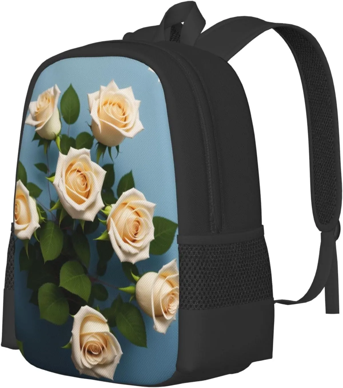 White Roses Backpack Lightweight Simple Casual Backpack Shoulder Bags Large Capacity Laptop Backpack