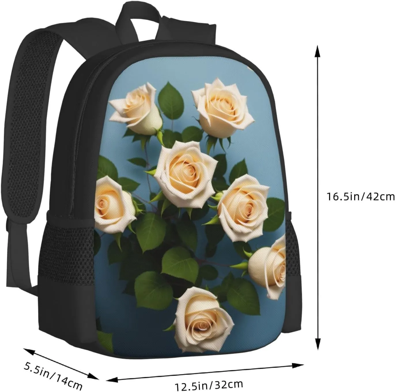 White Roses Backpack Lightweight Simple Casual Backpack Shoulder Bags Large Capacity Laptop Backpack