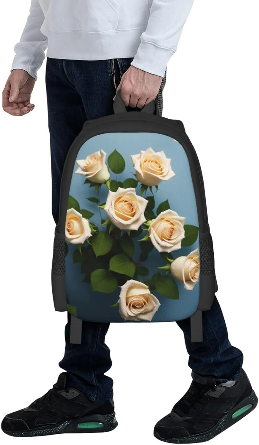 White Roses Backpack Lightweight Simple Casual Backpack Shoulder Bags Large Capacity Laptop Backpack