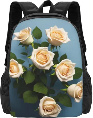 White Roses Backpack Lightweight Simple Casual Backpack Shoulder Bags Large Capacity Laptop Backpack