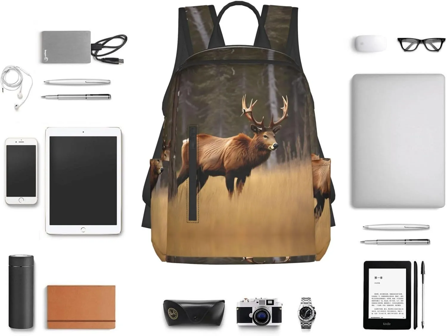 Wildlife Deer Bear Elk Print Lightweight Backpack, Travel Bookbag College Bag,Laptop Backpack For Men Women