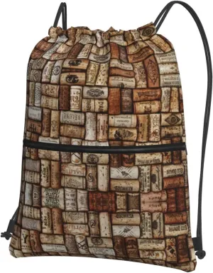 Wine cork Print Drawstring Zipper Backpack – Gym Drawstring Bag for Sports, Yoga, Dance, Travel, and More