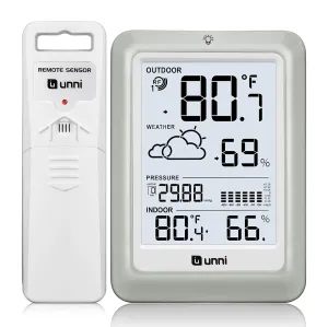 Wireless Weather Stations, with 330ft Range Sensor and Adjustable Backlight Inside Outside Monitor (White)