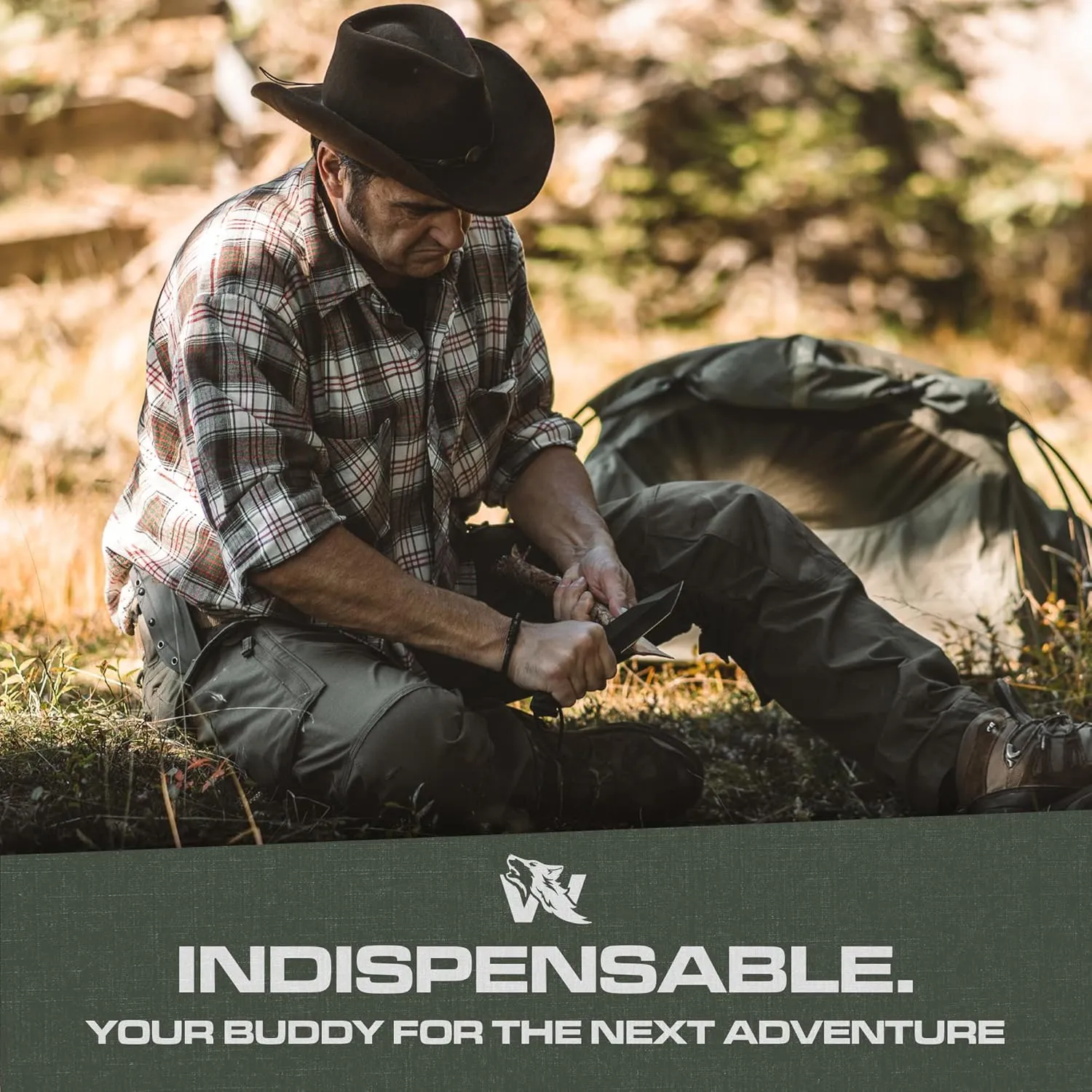 WOLF-III Full Tang Survival Knife with Fire Starter and Sheath - Tactical Fixed Blade - D2 Steel - Bushcraft and Camping - Belt Loop, Plug Lock & Multi Lok