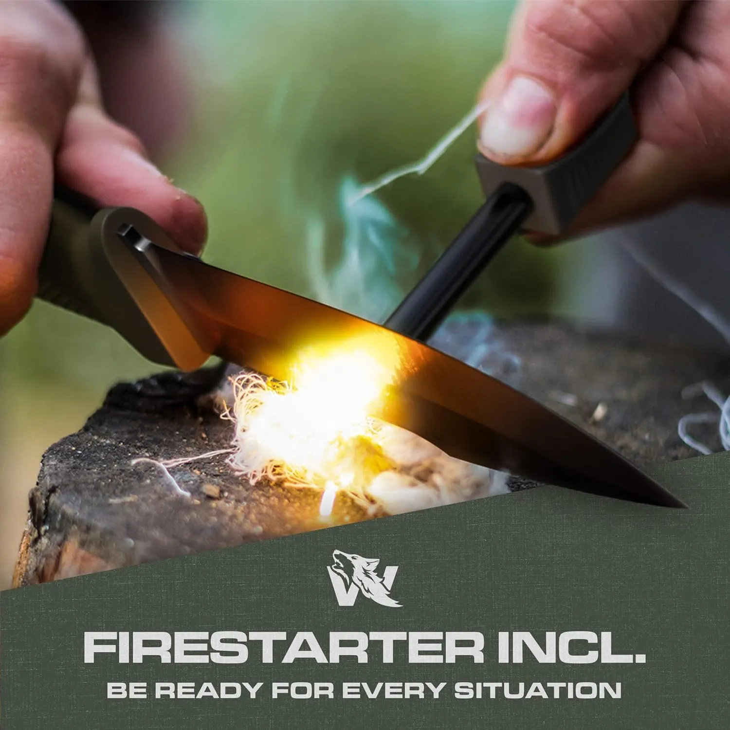 WOLF-III Full Tang Survival Knife with Fire Starter and Sheath - Tactical Fixed Blade - D2 Steel - Bushcraft and Camping - Belt Loop, Plug Lock & Multi Lok