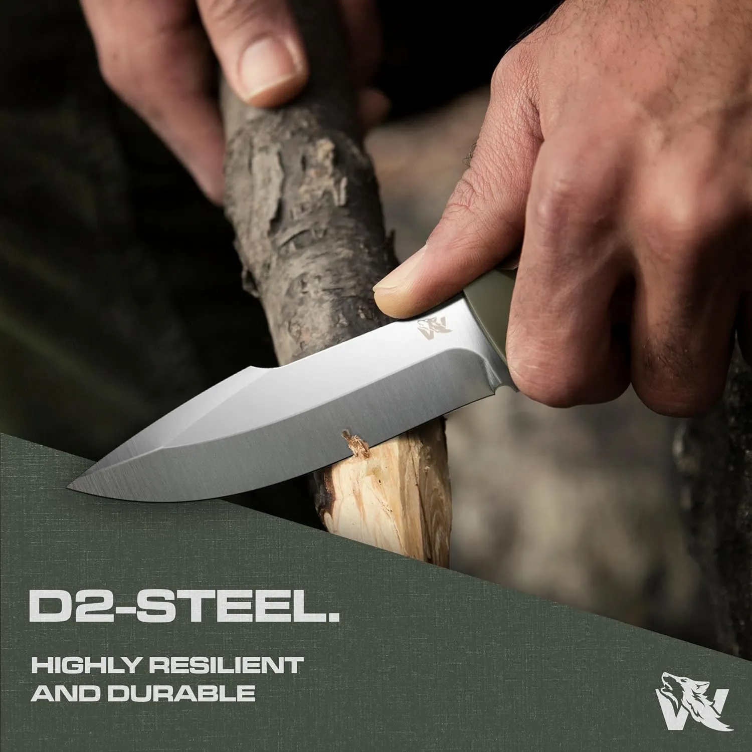 WOLF-III Full Tang Survival Knife with Fire Starter and Sheath - Tactical Fixed Blade - D2 Steel - Bushcraft and Camping - Belt Loop, Plug Lock & Multi Lok