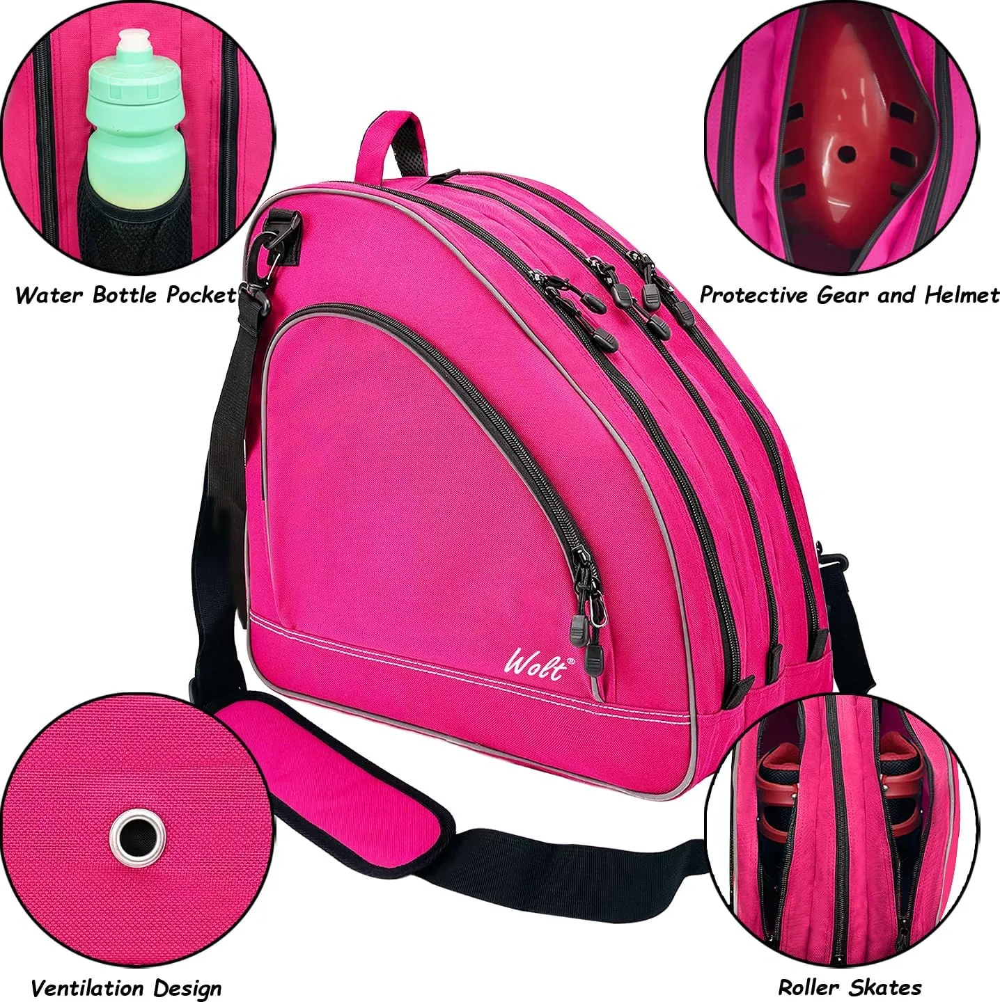 WOLT Ice Skate Bag - Roller Skate Bag, Inline Skate Bag with Adjustable Shoulder Strap for Both Youth and Adults.