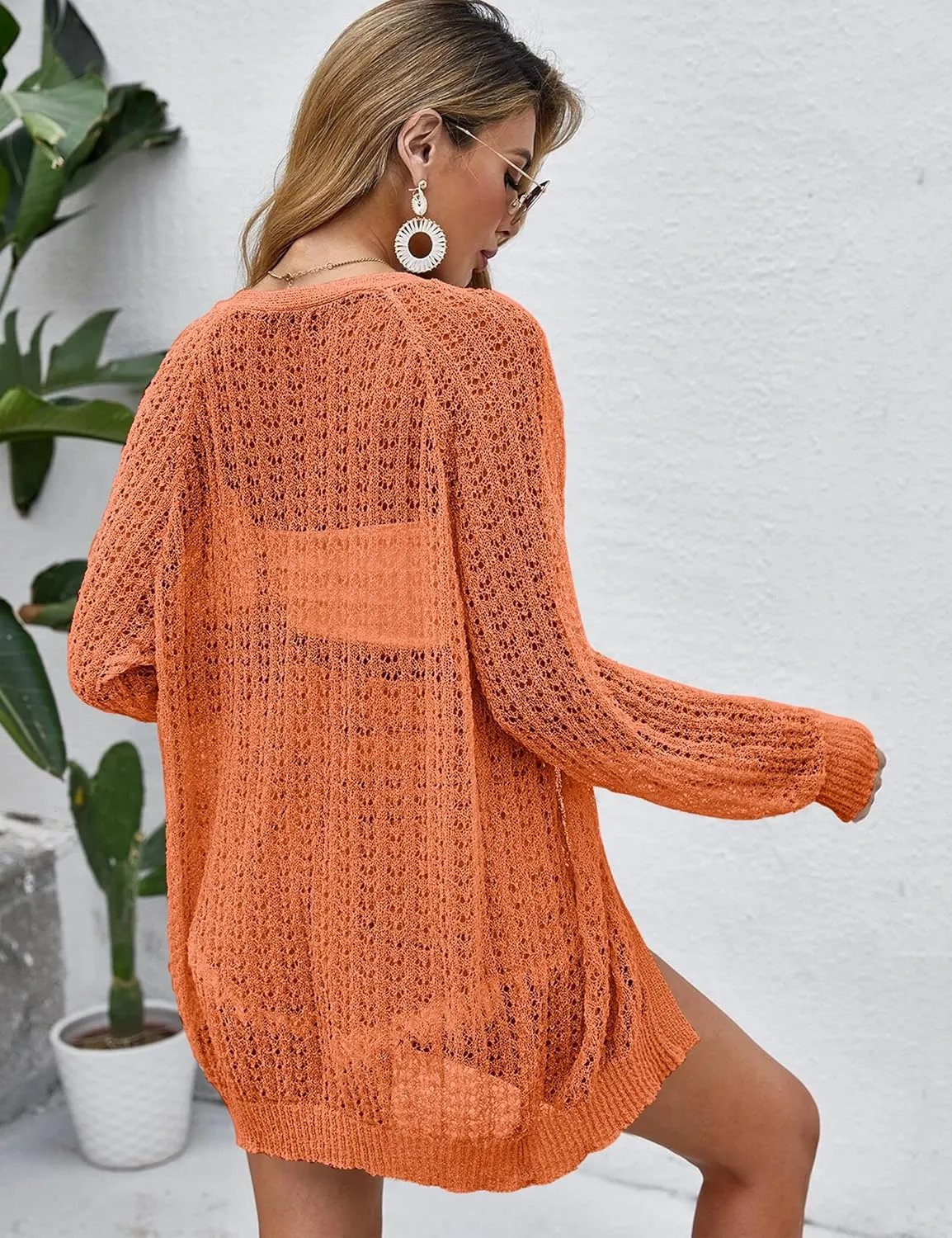 Women Crochet Lightweight Cardigan Cover Up Open Front Long Sleeve Summer Cardigans