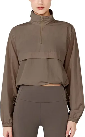 Women Half Zip Cropped Workout Jackets UPF 50  Sun Protection Athletic Running Yoga Shirts