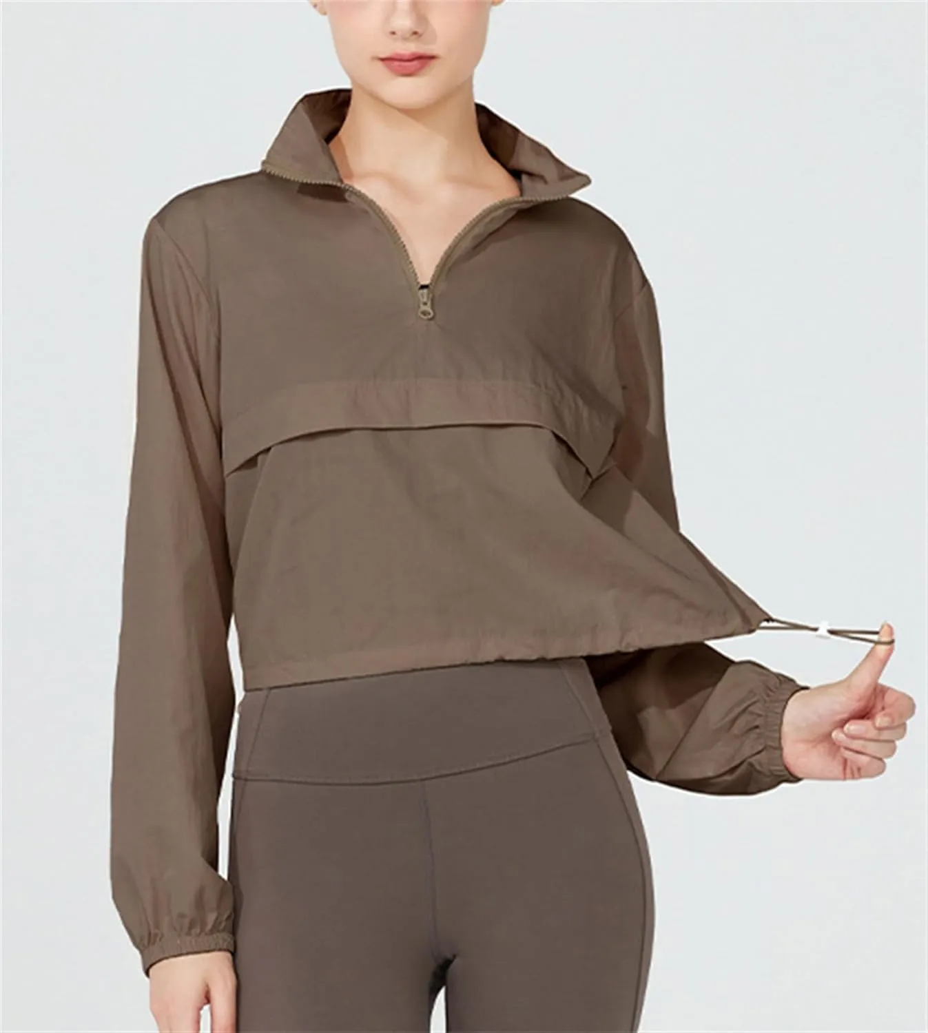 Women Half Zip Cropped Workout Jackets UPF 50  Sun Protection Athletic Running Yoga Shirts