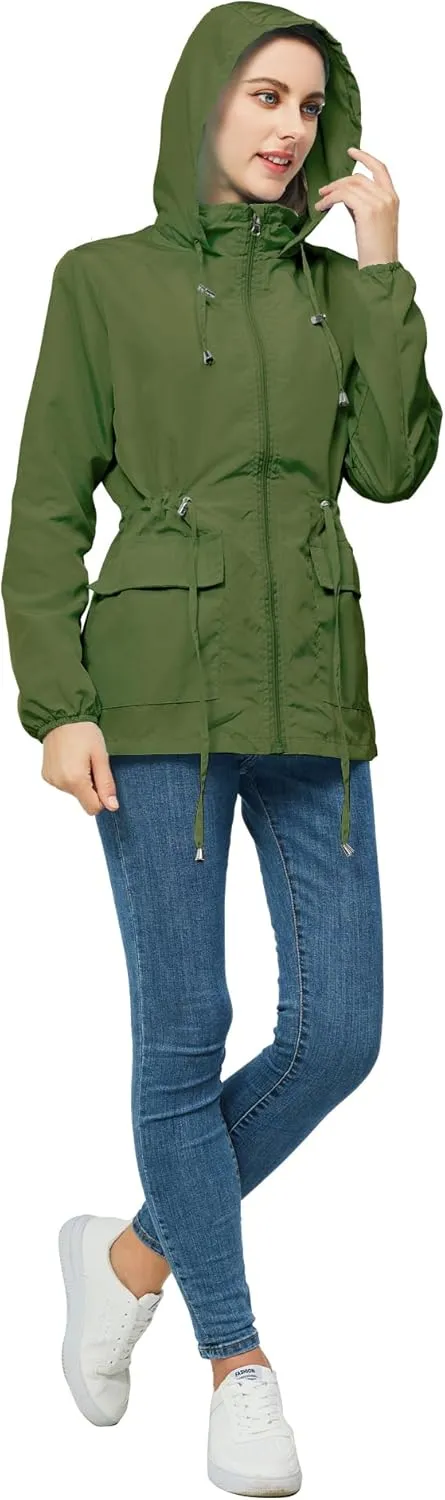 Women-Rain Jacket-Hood Waterproof-Lightweight Windbreak-Packable — Cute RainCoats Travel Polka Dot Ladies With Pouch