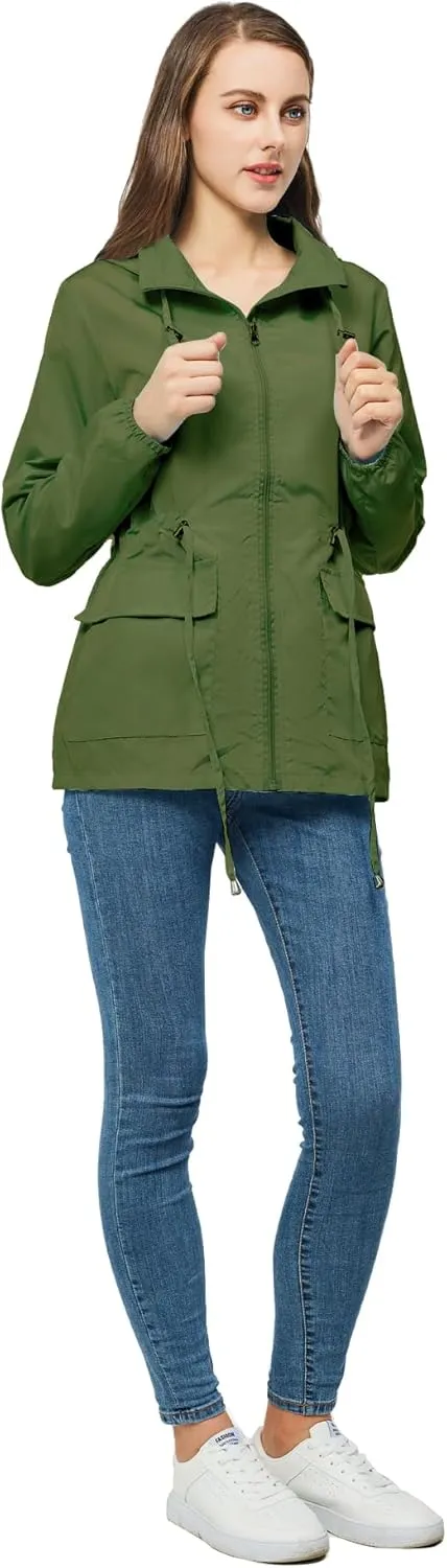 Women-Rain Jacket-Hood Waterproof-Lightweight Windbreak-Packable — Cute RainCoats Travel Polka Dot Ladies With Pouch