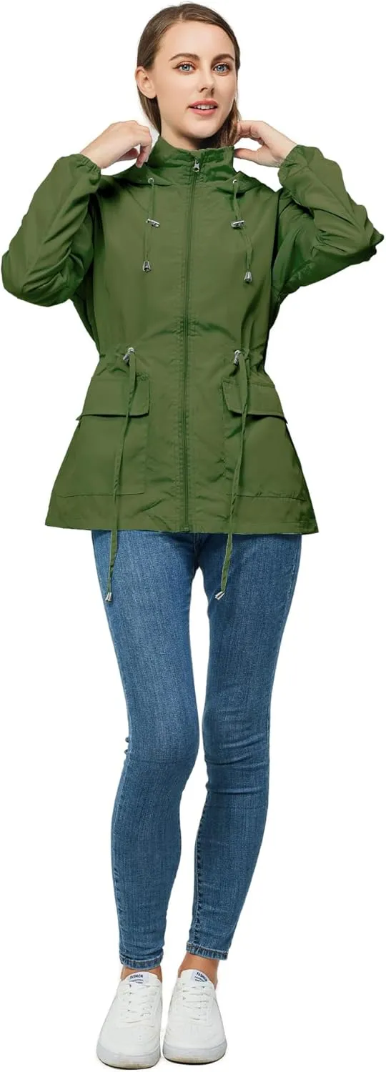 Women-Rain Jacket-Hood Waterproof-Lightweight Windbreak-Packable — Cute RainCoats Travel Polka Dot Ladies With Pouch