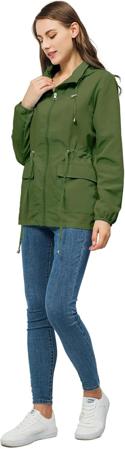 Women-Rain Jacket-Hood Waterproof-Lightweight Windbreak-Packable — Cute RainCoats Travel Polka Dot Ladies With Pouch