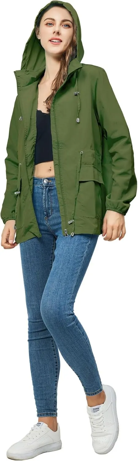 Women-Rain Jacket-Hood Waterproof-Lightweight Windbreak-Packable — Cute RainCoats Travel Polka Dot Ladies With Pouch