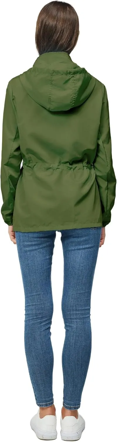 Women-Rain Jacket-Hood Waterproof-Lightweight Windbreak-Packable — Cute RainCoats Travel Polka Dot Ladies With Pouch