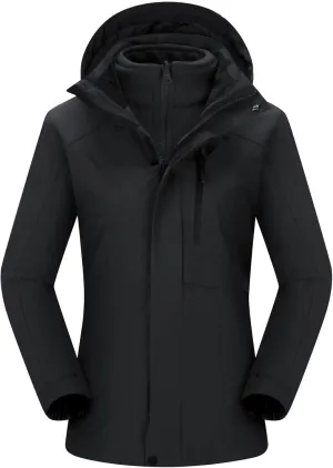 Women Winter Coat Double Warm Jacket Women's 3-in-1 Waterproof Jacket Hooded Rainproof Jacket Ski Jacket