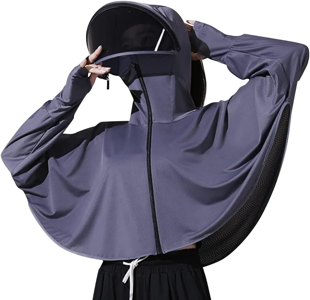 Women's Anti-UV Shirt Hooded Jacket Sun Protection Long Sleeve Shawl,Ice Silk Quick Drying Sweatshirt