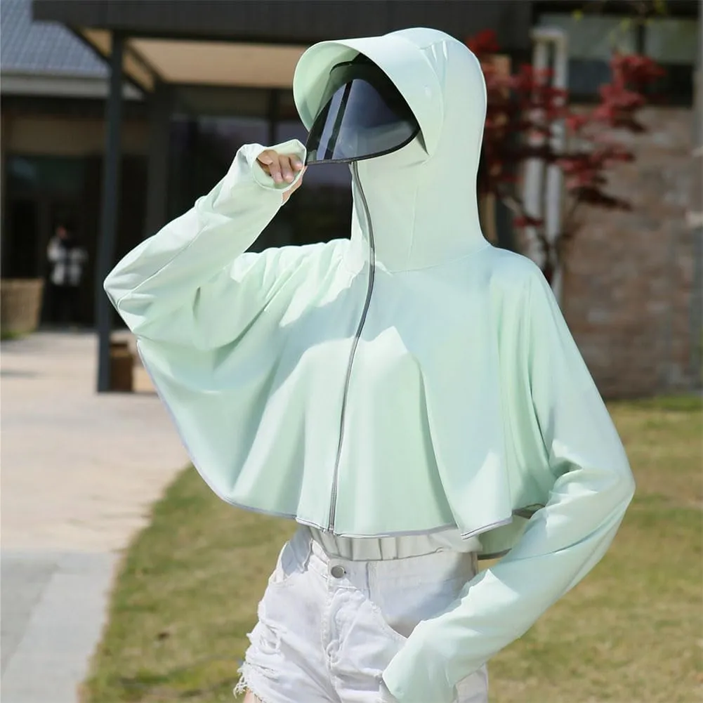 Women's Anti-UV Shirt Hooded Jacket Sun Protection Long Sleeve Shawl,Ice Silk Quick Drying Sweatshirt