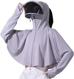 Women's Anti-UV Shirt Hooded Jacket Sun Protection Long Sleeve Shawl,Ice Silk Quick Drying Sweatshirt