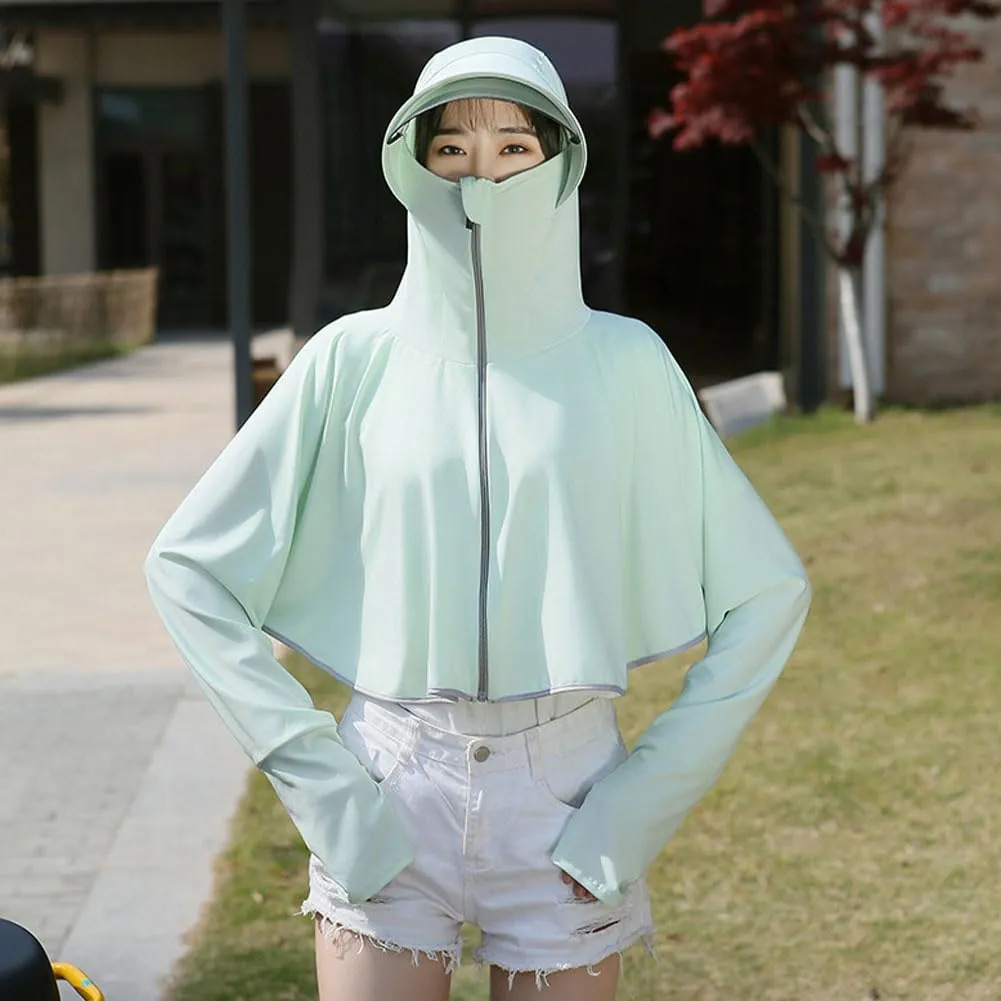 Women's Anti-UV Shirt Hooded Jacket Sun Protection Long Sleeve Shawl,Ice Silk Quick Drying Sweatshirt