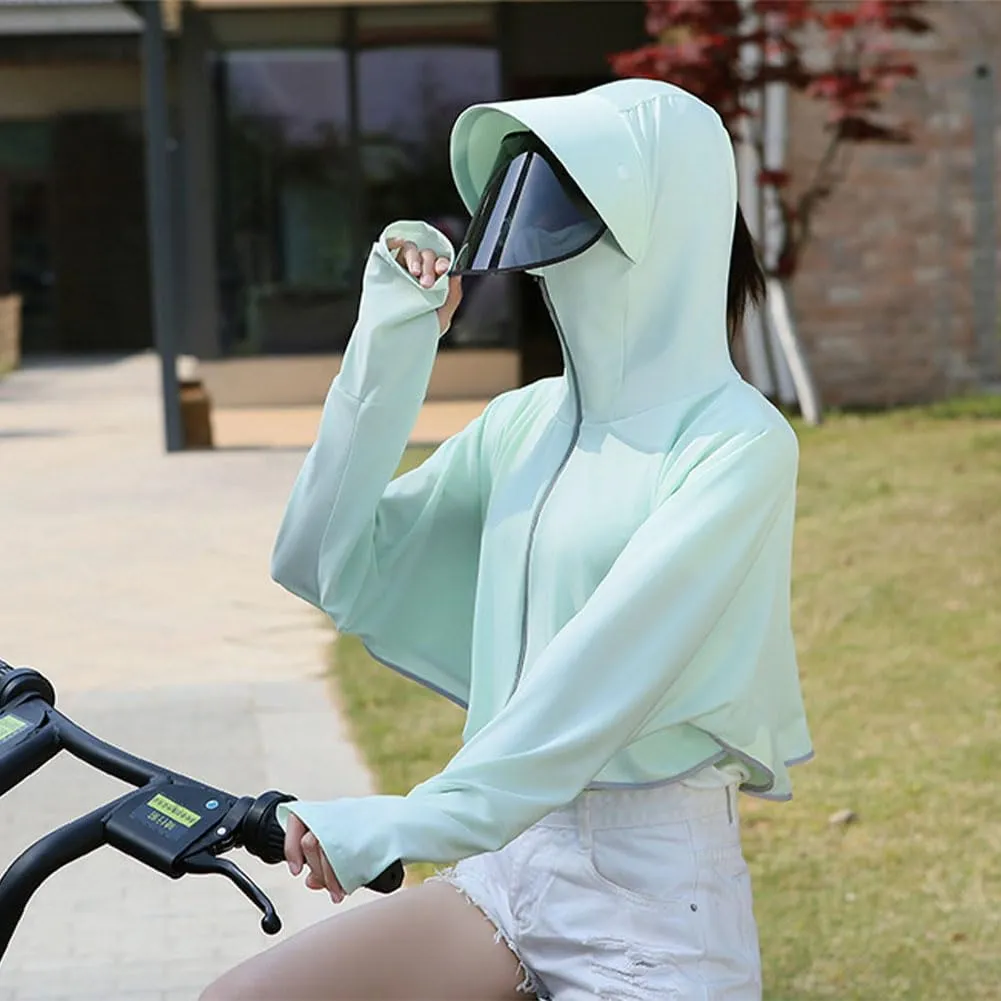 Women's Anti-UV Shirt Hooded Jacket Sun Protection Long Sleeve Shawl,Ice Silk Quick Drying Sweatshirt