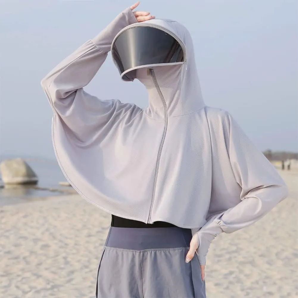 Women's Anti-UV Shirt Hooded Jacket Sun Protection Long Sleeve Shawl,Ice Silk Quick Drying Sweatshirt