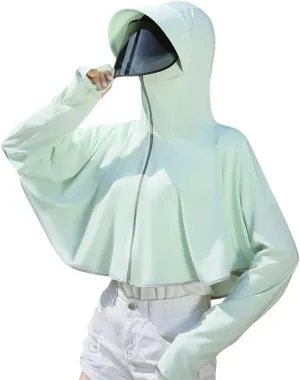 Women's Anti-UV Shirt Hooded Jacket Sun Protection Long Sleeve Shawl,Ice Silk Quick Drying Sweatshirt