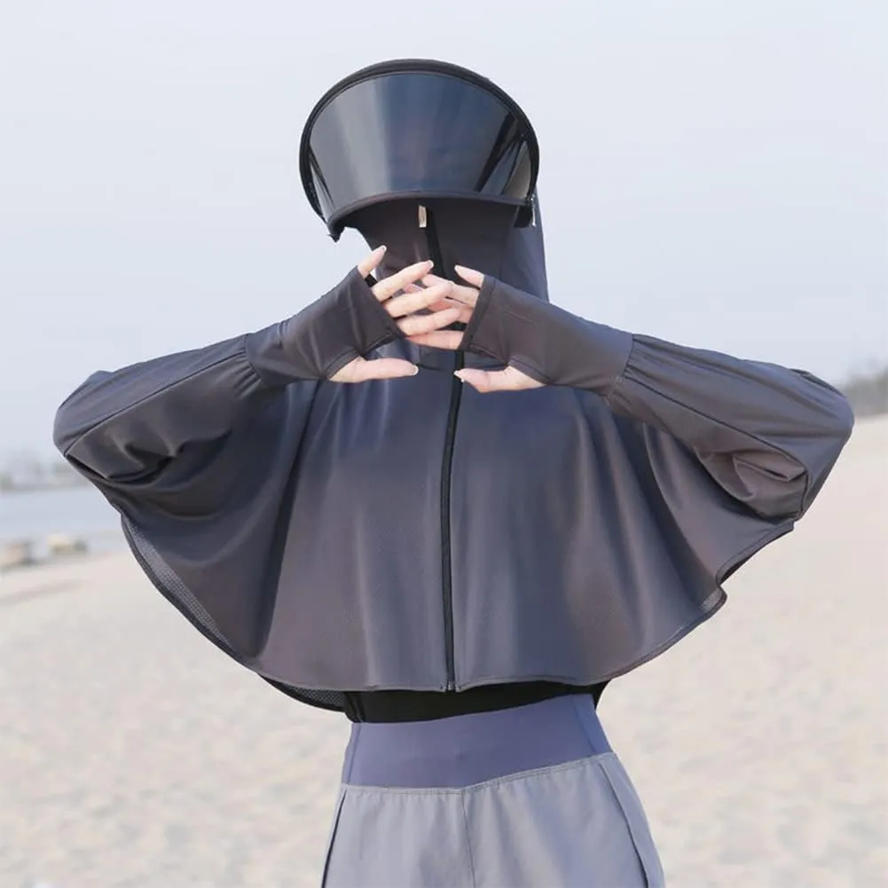 Women's Anti-UV Shirt Hooded Jacket Sun Protection Long Sleeve Shawl,Ice Silk Quick Drying Sweatshirt