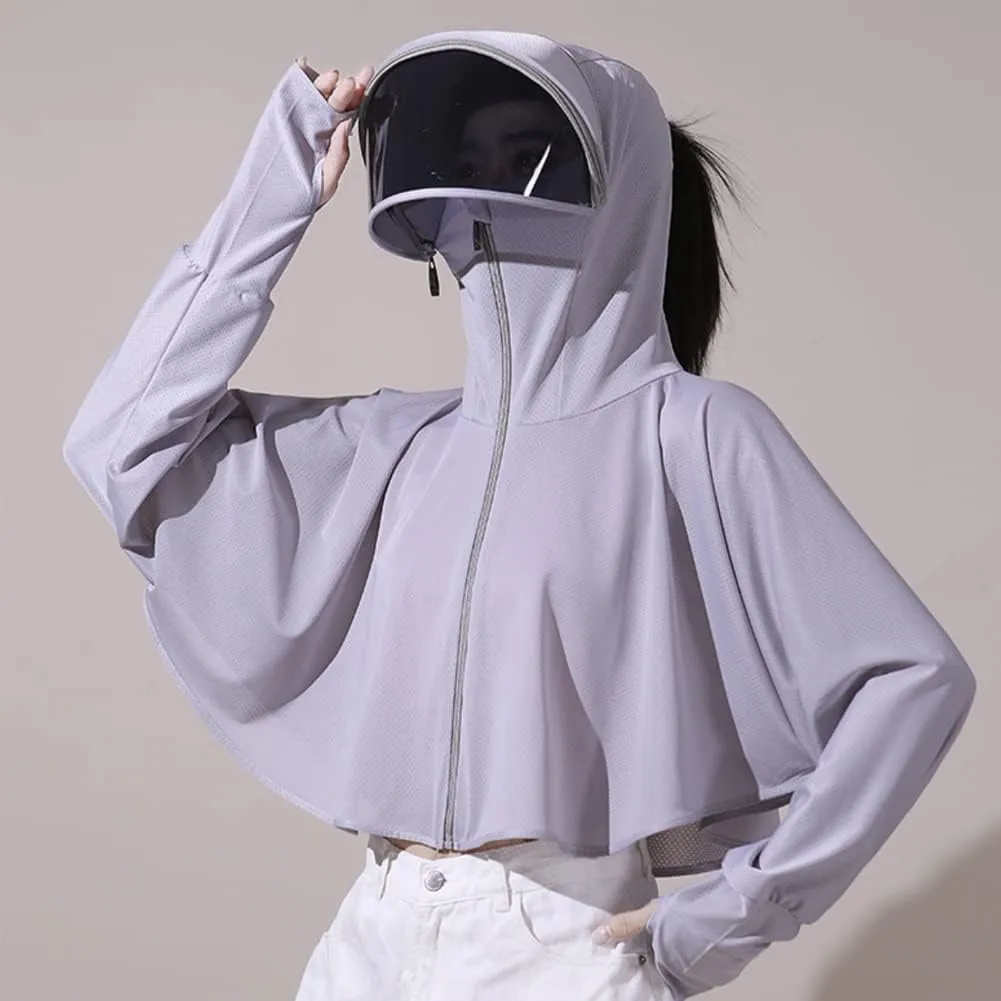 Women's Anti-UV Shirt Hooded Jacket Sun Protection Long Sleeve Shawl,Ice Silk Quick Drying Sweatshirt