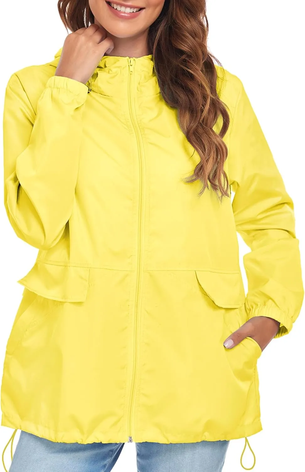 Women's Lightweight Raincoat Waterproof Packable Outdoor Windproof Hooded Active Rain Jacket S-XXL