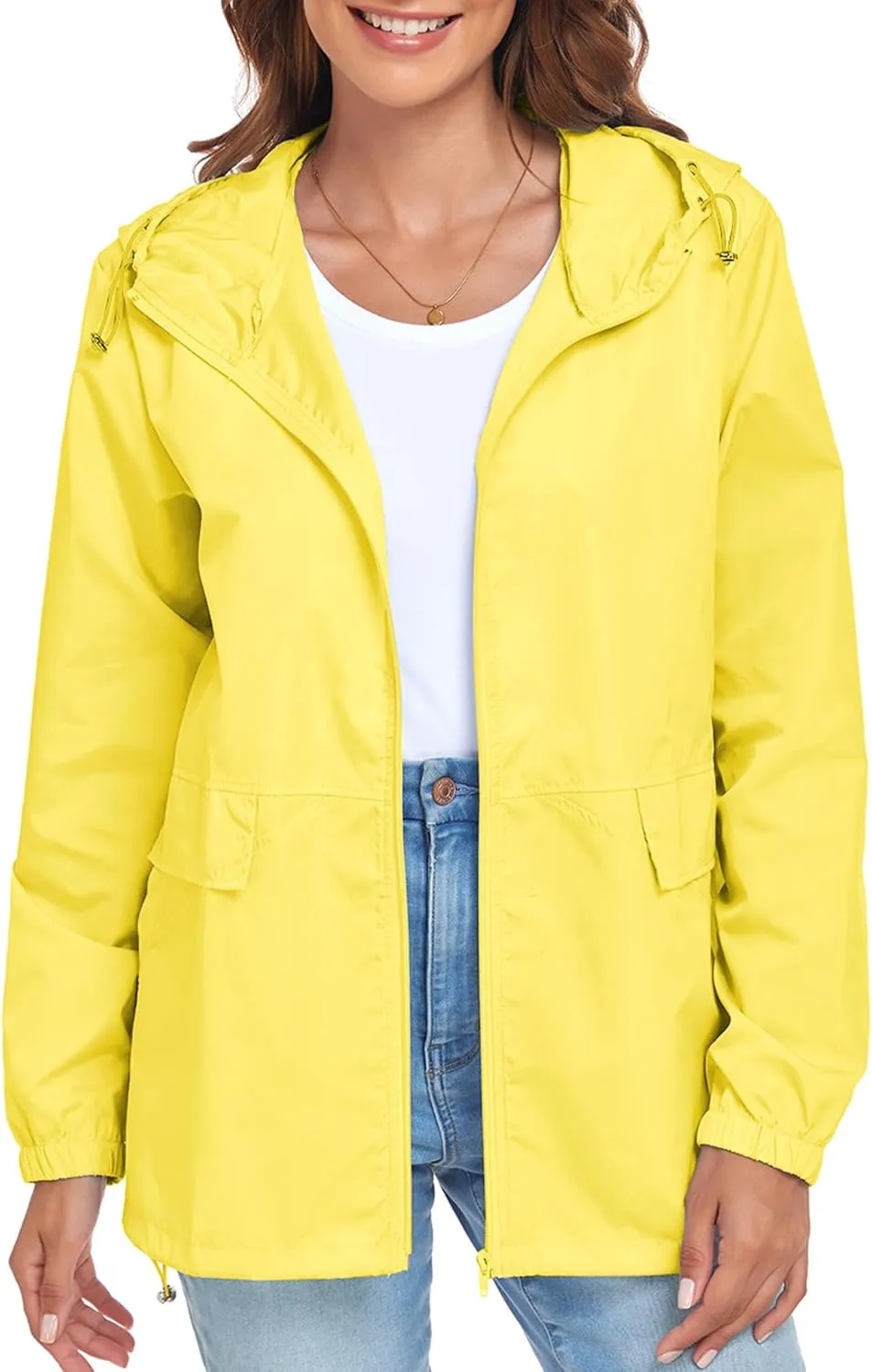 Women's Lightweight Raincoat Waterproof Packable Outdoor Windproof Hooded Active Rain Jacket S-XXL