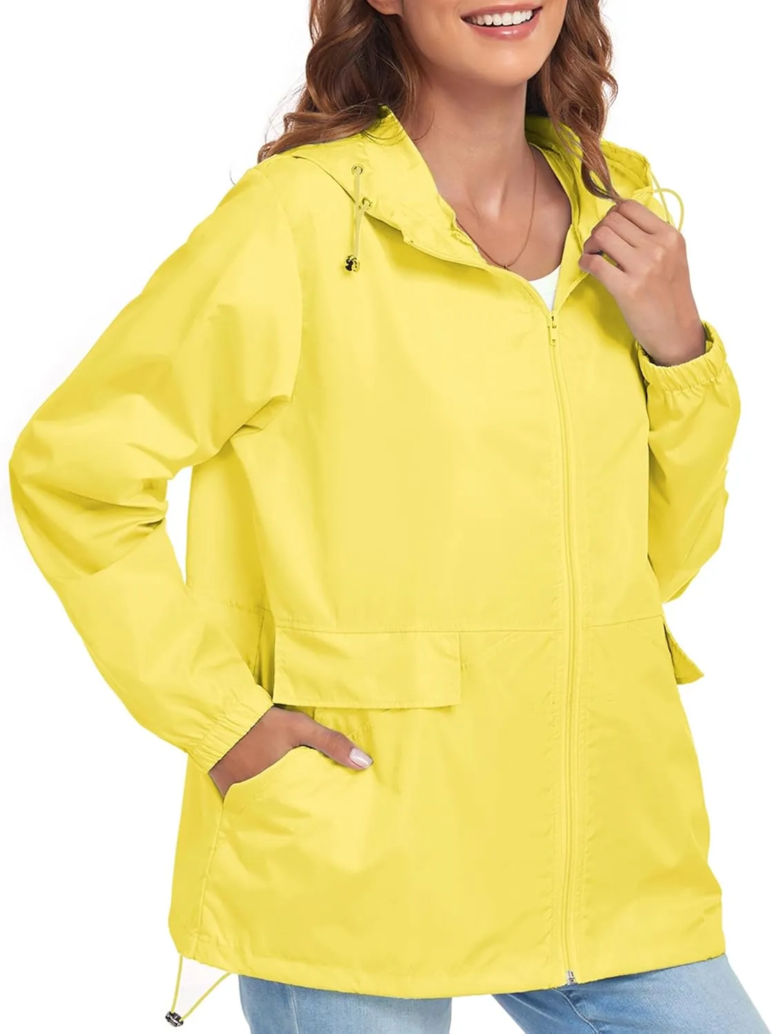 Women's Lightweight Raincoat Waterproof Packable Outdoor Windproof Hooded Active Rain Jacket S-XXL