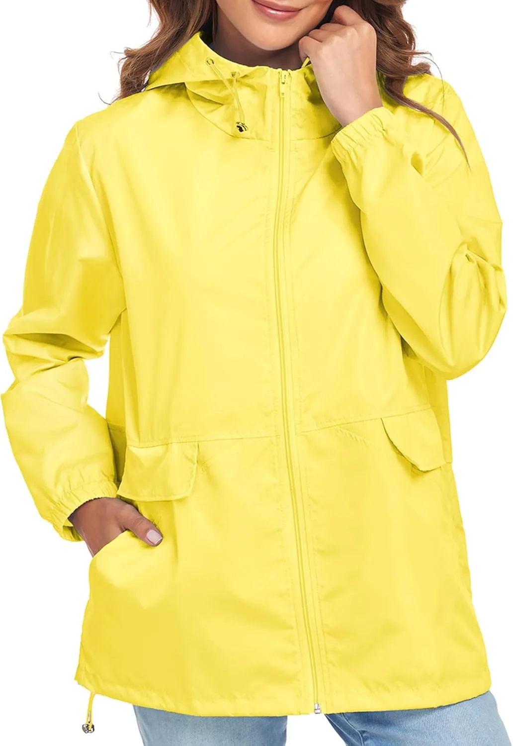 Women's Lightweight Raincoat Waterproof Packable Outdoor Windproof Hooded Active Rain Jacket S-XXL