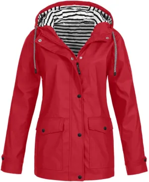 Women's Raincoats Windbreaker Rain Jacket Waterproof Lightweight Outdoor Hooded Trench Coats