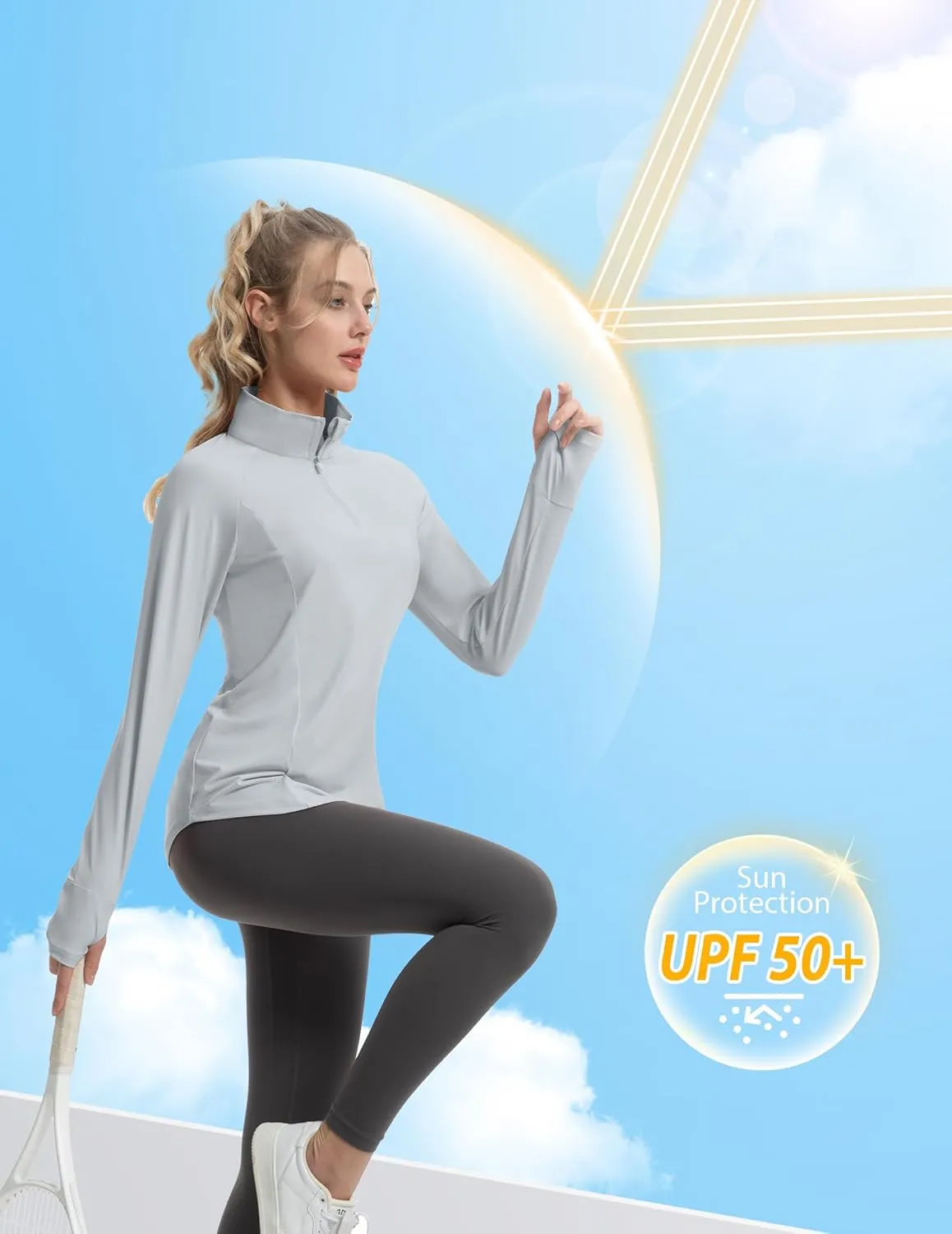 Women's Sun Shirts Long Sleeve Athletic Jackets UPF 50  Top with Thumb Holes Quick Dry for Golf Tennis Hiking