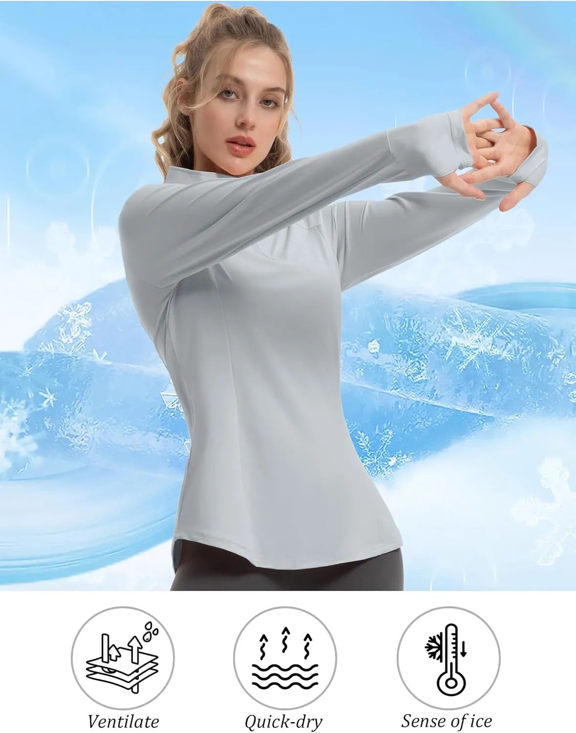 Women's Sun Shirts Long Sleeve Athletic Jackets UPF 50  Top with Thumb Holes Quick Dry for Golf Tennis Hiking