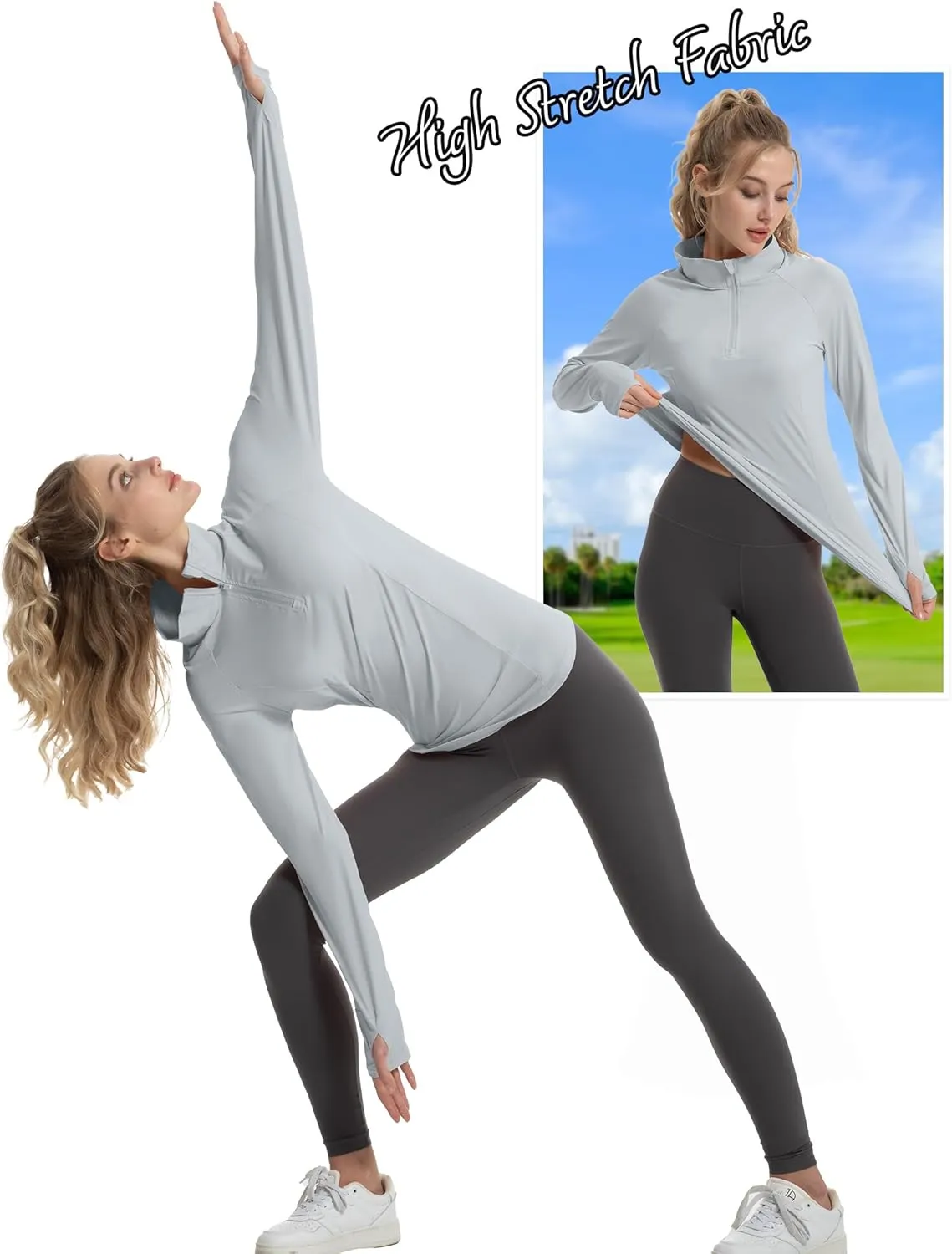 Women's Sun Shirts Long Sleeve Athletic Jackets UPF 50  Top with Thumb Holes Quick Dry for Golf Tennis Hiking