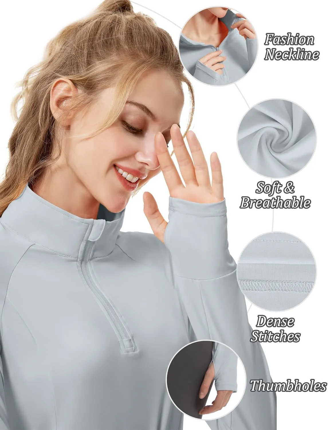 Women's Sun Shirts Long Sleeve Athletic Jackets UPF 50  Top with Thumb Holes Quick Dry for Golf Tennis Hiking