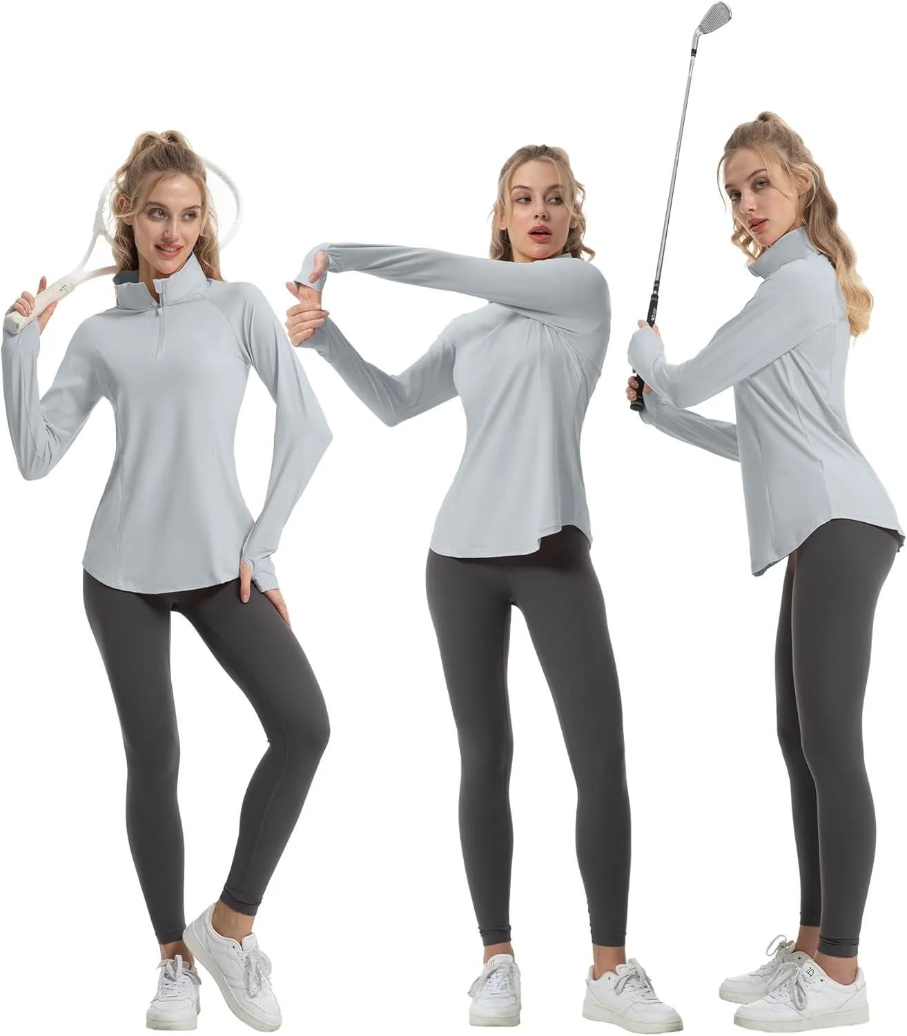 Women's Sun Shirts Long Sleeve Athletic Jackets UPF 50  Top with Thumb Holes Quick Dry for Golf Tennis Hiking
