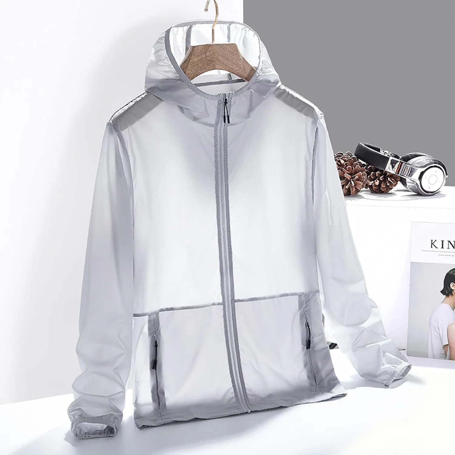 Women's UPF 87  UV Sun Protection, Breathable Ice Silk, Couple Sun Protection Clothing, Gray, 2XL,Running Fishing Windbreaker