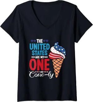 Womens USA are my one and cone-ly - 4th of July V-Neck T-Shirt