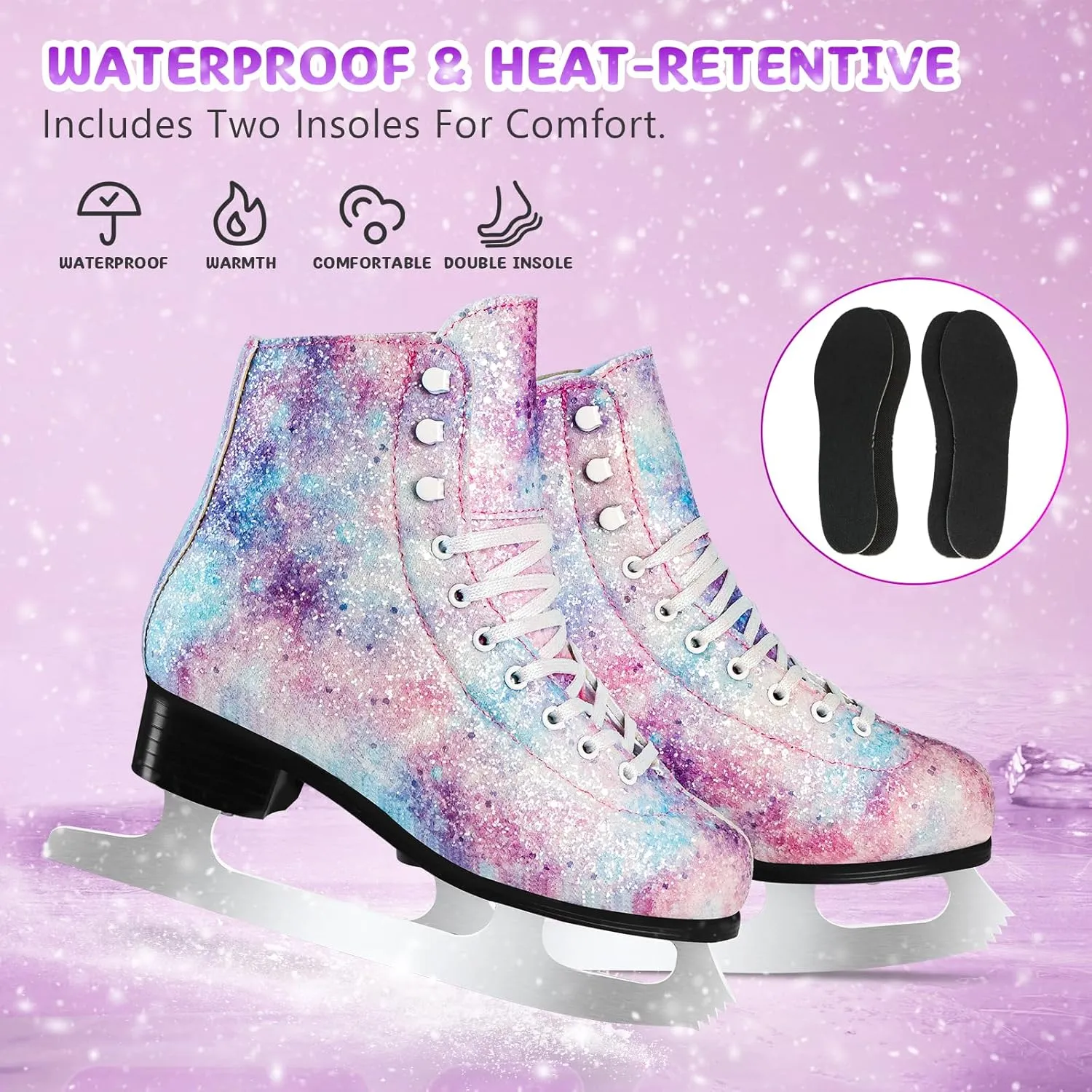 Women's/Girls Figure Ice Skates - Youth Figure Skating Shoes with Size Expansion - Comfortable, Durable, and Safe Indoor Outdoor Size 5 6 7 8 9 10