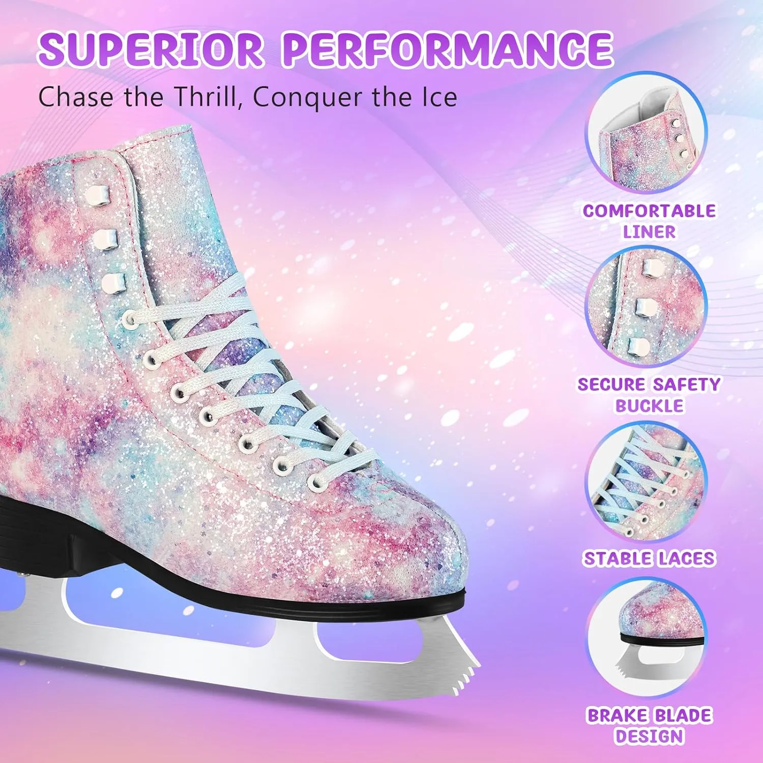 Women's/Girls Figure Ice Skates - Youth Figure Skating Shoes with Size Expansion - Comfortable, Durable, and Safe Indoor Outdoor Size 5 6 7 8 9 10