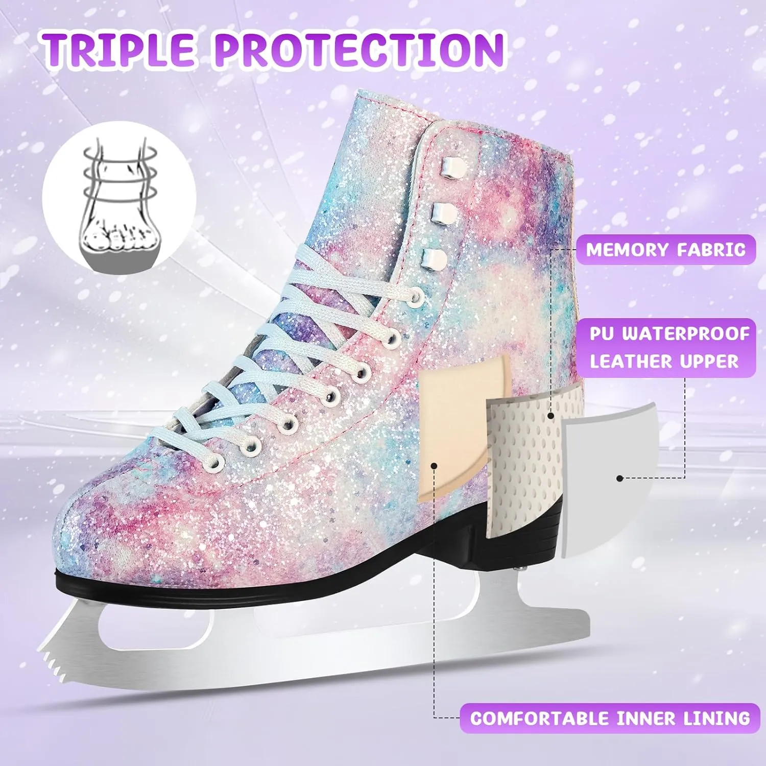 Women's/Girls Figure Ice Skates - Youth Figure Skating Shoes with Size Expansion - Comfortable, Durable, and Safe Indoor Outdoor Size 5 6 7 8 9 10