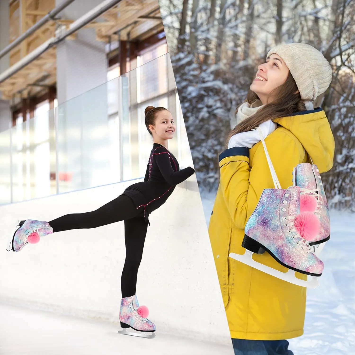Women's/Girls Figure Ice Skates - Youth Figure Skating Shoes with Size Expansion - Comfortable, Durable, and Safe Indoor Outdoor Size 5 6 7 8 9 10