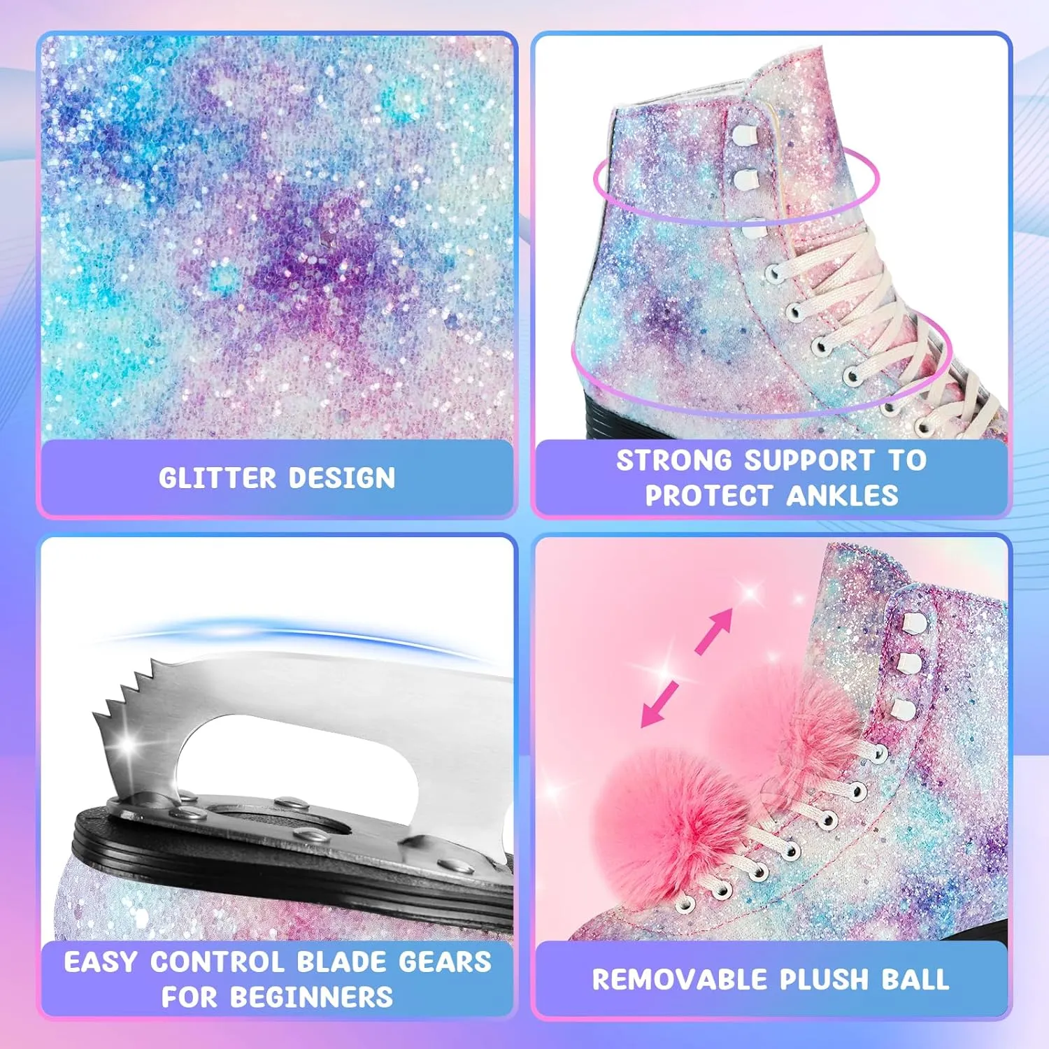 Women's/Girls Figure Ice Skates - Youth Figure Skating Shoes with Size Expansion - Comfortable, Durable, and Safe Indoor Outdoor Size 5 6 7 8 9 10